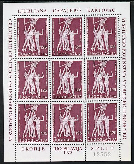 Yugoslavia 1970 World Basketball Championship in complete sheetlet of 9 unmounted mint, as SG 1423, stamps on , stamps on  stamps on sport, stamps on  stamps on basketball