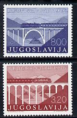 Yugoslavia 1976 Inauguration of Belgrade-Bar Railway perf set of 2 unmounted mint, SG 1725-26, stamps on , stamps on  stamps on railways, stamps on  stamps on bridges