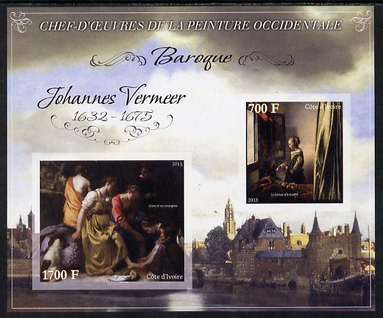 Ivory Coast 2013 Art Masterpieces from the Western World - Baroque Period - Johannes Vermeer imperf sheetlet containing 2 values unmounted mint, stamps on arts, stamps on baroque, stamps on vermeer