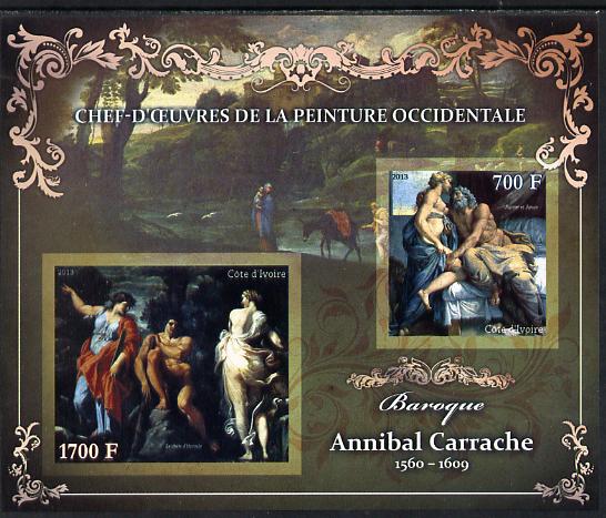 Ivory Coast 2013 Art Masterpieces from the Western World - Baroque Period - Annibale Carracci imperf sheetlet containing 2 values unmounted mint, stamps on , stamps on  stamps on arts, stamps on  stamps on baroque, stamps on  stamps on carracci, stamps on  stamps on carrache