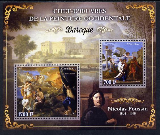 Ivory Coast 2013 Art Masterpieces from the Western World - Baroque Period - Nicolas Poussin perf sheetlet containing 2 values unmounted mint, stamps on , stamps on  stamps on arts, stamps on  stamps on baroque, stamps on  stamps on poussin