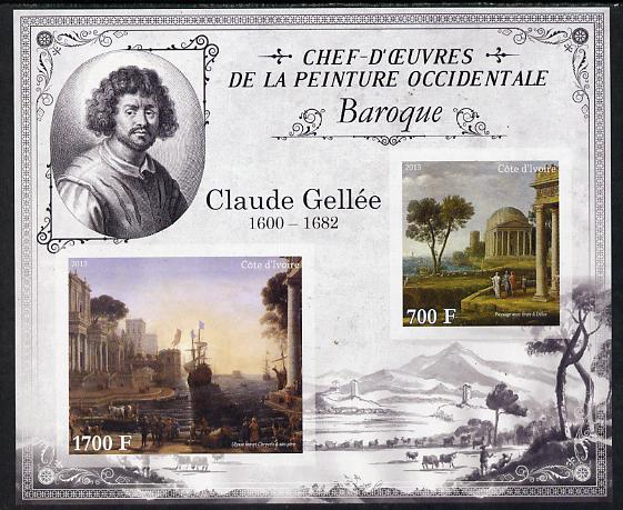 Ivory Coast 2013 Art Masterpieces from the Western World - Baroque Period - Claude Lorrain (Gallee) imperf sheetlet containing 2 values unmounted mint, stamps on , stamps on  stamps on arts, stamps on  stamps on baroque, stamps on  stamps on lorrain, stamps on  stamps on gallee