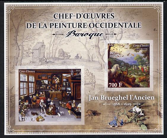 Ivory Coast 2013 Art Masterpieces from the Western World - Baroque Period - Jan Brueghel the Elder imperf sheetlet containing 2 values unmounted mint, stamps on , stamps on  stamps on arts, stamps on  stamps on baroque, stamps on  stamps on brueghel