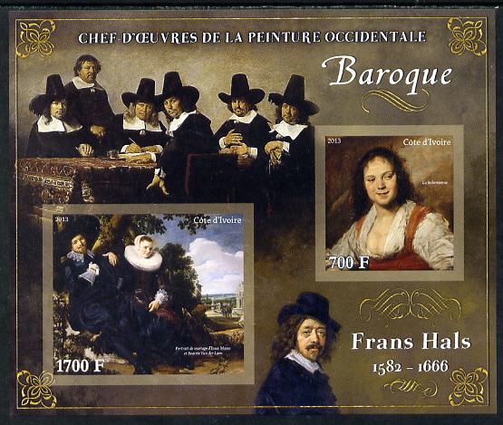 Ivory Coast 2013 Art Masterpieces from the Western World - Baroque Period - Frans Hals imperf sheetlet containing 2 values unmounted mint, stamps on arts, stamps on baroque, stamps on hals