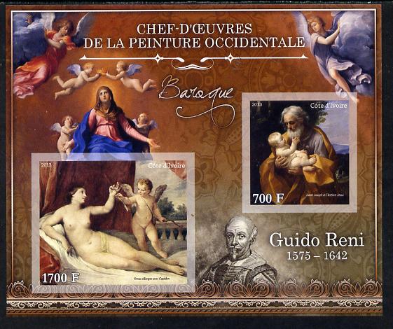 Ivory Coast 2013 Art Masterpieces from the Western World - Baroque Period - Guido Reni imperf sheetlet containing 2 values unmounted mint, stamps on , stamps on  stamps on arts, stamps on  stamps on baroque, stamps on  stamps on reni, stamps on  stamps on nudes