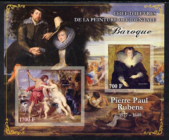 Ivory Coast 2013 Art Masterpieces from the Western World - Baroque Period - Peter Paul Rubens imperf sheetlet containing 2 values unmounted mint, stamps on , stamps on  stamps on arts, stamps on  stamps on baroque, stamps on  stamps on rubens, stamps on  stamps on nudes, stamps on  stamps on 