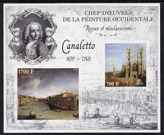 Ivory Coast 2013 Art Masterpieces from the Western World - Rococo & Neoclassicism - Canaletto imperf sheetlet containing 2 values unmounted mint, stamps on , stamps on  stamps on arts, stamps on  stamps on rococo, stamps on  stamps on neoclassicism, stamps on  stamps on canaletto