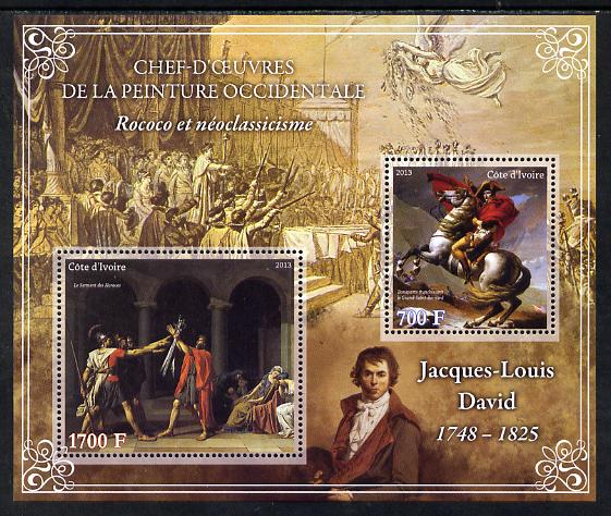 Ivory Coast 2013 Art Masterpieces from the Western World - Rococo & Neoclassicism - Jacques-Louis David perf sheetlet containing 2 values unmounted mint, stamps on arts, stamps on rococo, stamps on neoclassicism, stamps on david, stamps on napoleon