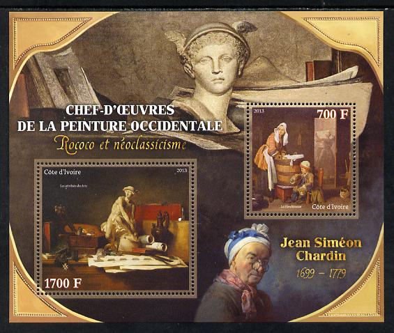 Ivory Coast 2013 Art Masterpieces from the Western World - Rococo & Neoclassicism - Jean-Baptiste-Simeon Chardin perf sheetlet containing 2 values unmounted mint, stamps on arts, stamps on rococo, stamps on neoclassicism, stamps on chardin