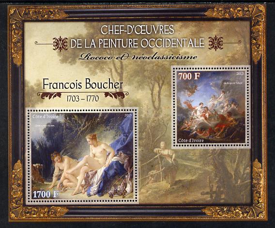 Ivory Coast 2013 Art Masterpieces from the Western World - Rococo & Neoclassicism - Francois Boucher perf sheetlet containing 2 values unmounted mint, stamps on arts, stamps on rococo, stamps on neoclassicism, stamps on boucher, stamps on nudes