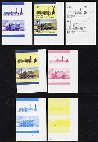 Bernera 1983 Locomotives #2 (Dublin & Kingstown Railway) 30p set of 7 se-tenant progressive proof pairs comprising the 4 individual colours plus 2, 3 and all 4 colour composites (7 proof pairs) unmounted mint*, stamps on , stamps on  stamps on railways