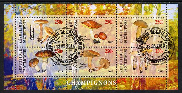 Ivory Coast 2013 Fungi #3 perf sheetlet containing 6 values fine cto used, stamps on fungi