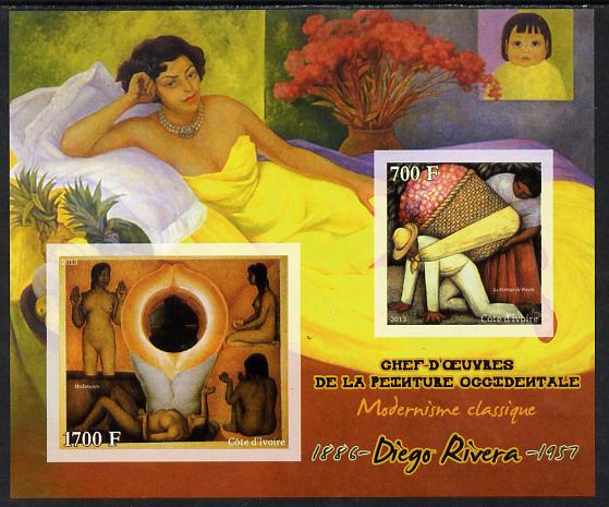 Ivory Coast 2013 Art Masterpieces from the Western World - Modernism - Diego Rivera imperf sheetlet containing 2 values unmounted mint, stamps on arts, stamps on modernism, stamps on rivera