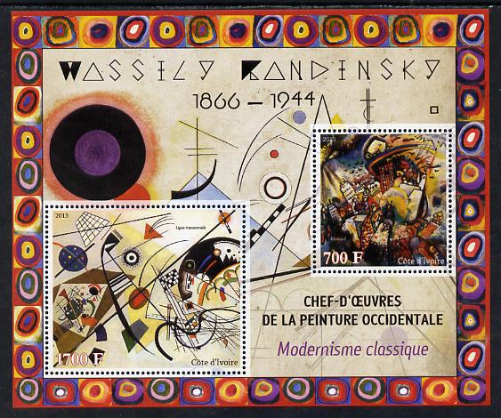 Ivory Coast 2013 Art Masterpieces from the Western World - Modernism - Wassily Kandinsky perf sheetlet containing 2 values unmounted mint, stamps on arts, stamps on modernism, stamps on kandinsky
