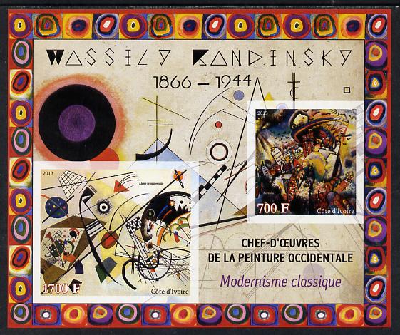 Ivory Coast 2013 Art Masterpieces from the Western World - Modernism - Wassily Kandinsky imperf sheetlet containing 2 values unmounted mint, stamps on , stamps on  stamps on arts, stamps on  stamps on modernism, stamps on  stamps on kandinsky