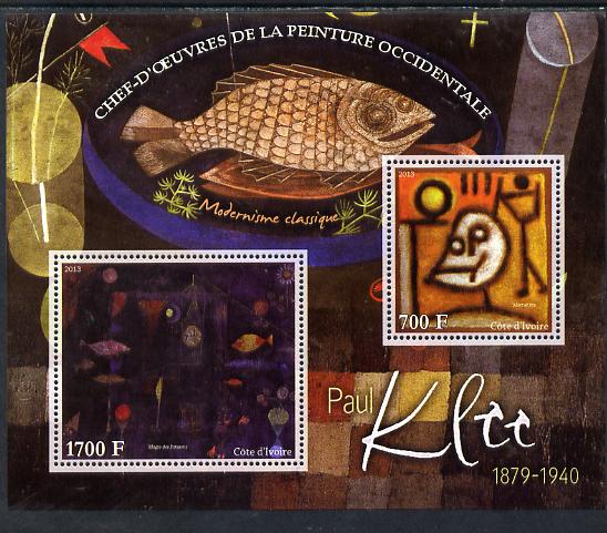 Ivory Coast 2013 Art Masterpieces from the Western World - Modernism - Paul Klee perf sheetlet containing 2 values unmounted mint, stamps on arts, stamps on modernism, stamps on klee
