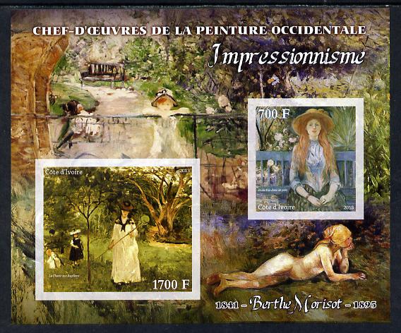 Ivory Coast 2013 Art Masterpieces from the Western World - Impressionism - Berthe Morisot imperf sheetlet containing 2 values unmounted mint, stamps on , stamps on  stamps on arts, stamps on  stamps on impressionism, stamps on  stamps on morisot