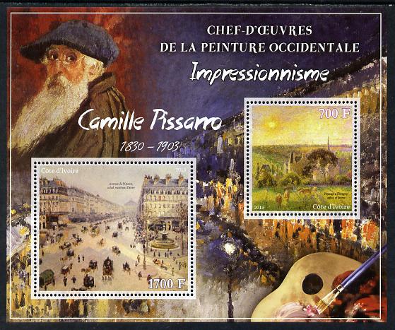 Ivory Coast 2013 Art Masterpieces from the Western World - Impressionism - Camille Pissarro perf sheetlet containing 2 values unmounted mint, stamps on arts, stamps on impressionism, stamps on pissarro