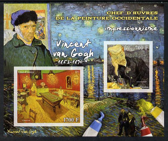 Ivory Coast 2013 Art Masterpieces from the Western World - Impressionism - Vincent Van Gogh imperf sheetlet containing 2 values unmounted mint, stamps on arts, stamps on impressionism, stamps on van gogh