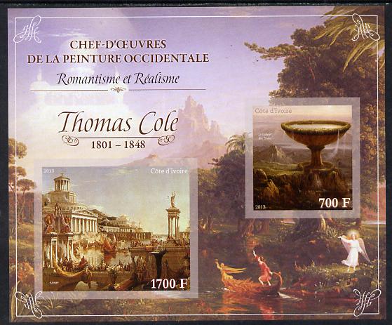 Ivory Coast 2013 Art Masterpieces from the Western World - Romanticism & Realism - Thomas Cole imperf sheetlet containing 2 values unmounted mint, stamps on , stamps on  stamps on arts, stamps on  stamps on romanticism, stamps on  stamps on realism, stamps on  stamps on cole