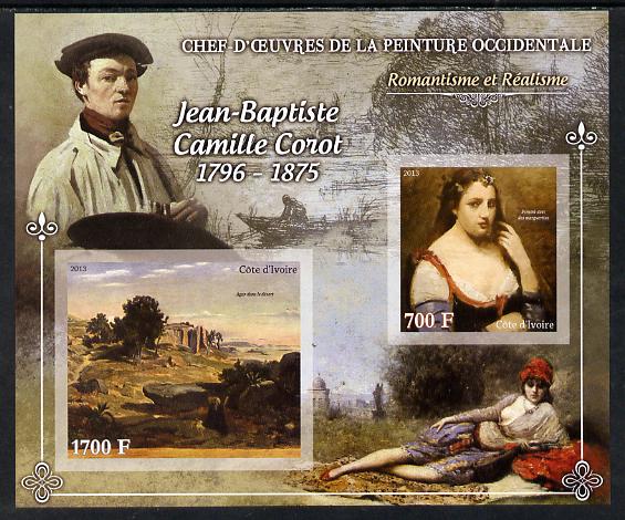 Ivory Coast 2013 Art Masterpieces from the Western World - Romanticism & Realism - Jean-Baptiste Camille Corot imperf sheetlet containing 2 values unmounted mint, stamps on , stamps on  stamps on arts, stamps on  stamps on romanticism, stamps on  stamps on realism, stamps on  stamps on corot