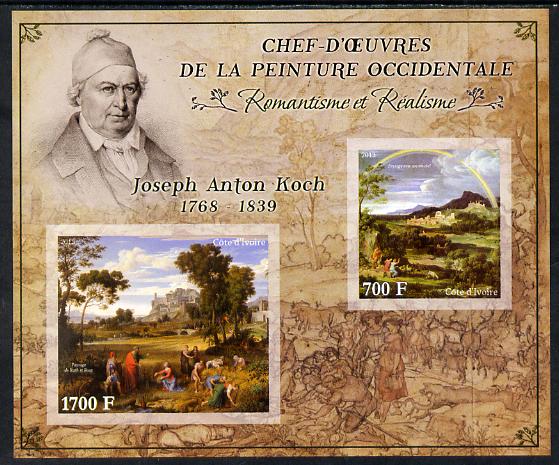 Ivory Coast 2013 Art Masterpieces from the Western World - Romanticism & Realism - Joseph Anton Koch imperf sheetlet containing 2 values unmounted mint