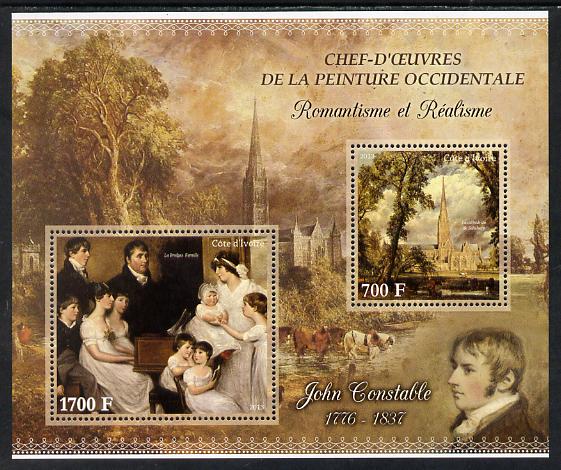 Ivory Coast 2013 Art Masterpieces from the Western World - Romanticism & Realism - John Constable perf sheetlet containing 2 values unmounted mint, stamps on , stamps on  stamps on arts, stamps on  stamps on romanticism, stamps on  stamps on realism, stamps on  stamps on constable