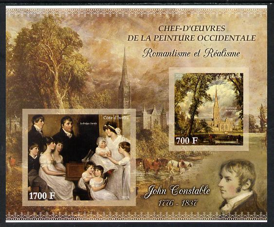 Ivory Coast 2013 Art Masterpieces from the Western World - Romanticism & Realism - John Constable imperf sheetlet containing 2 values unmounted mint, stamps on , stamps on  stamps on arts, stamps on  stamps on romanticism, stamps on  stamps on realism, stamps on  stamps on constable