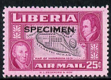 Liberia 1952 Ashmun 25c Map of Monrovia perf proof in issued colours opt'd Specimen unmounted mint (as SG 721), stamps on , stamps on  stamps on maps