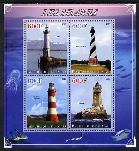 Mali 2013 Lighthouses perf sheetlet containing 4 values unmounted mint, stamps on , stamps on  stamps on lighthouses