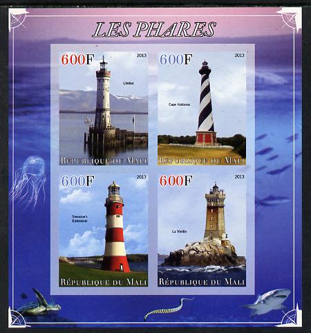 Mali 2013 Lighthouses imperf sheetlet containing 4 values unmounted mint, stamps on , stamps on  stamps on lighthouses