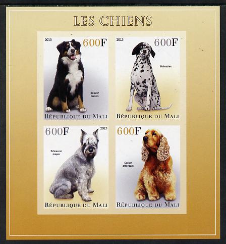 Mali 2013 Dogs imperf sheetlet containing 4 values unmounted mint, stamps on , stamps on  stamps on dogs