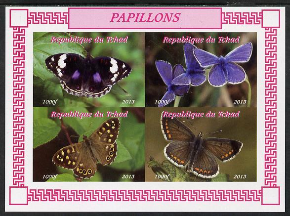 Chad 2013 Butterflies #02 imperf sheetlet containing 4 values unmounted mint. Note this item is privately produced and is offered purely on its thematic appeal, stamps on , stamps on  stamps on butterflies