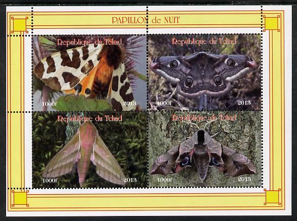 Chad 2013 Moths #1 perf sheetlet containing 4 values unmounted mint. Note this item is privately produced and is offered purely on its thematic appeal, stamps on , stamps on  stamps on butterflies