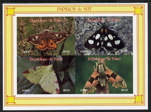 Chad 2013 Moths #2 imperf sheetlet containing 4 values unmounted mint. Note this item is privately produced and is offered purely on its thematic appeal, stamps on , stamps on  stamps on butterflies