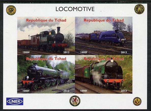 Chad 2013 Locomotives #1 imperf sheetlet containing 4 values unmounted mint. Note this item is privately produced and is offered purely on its thematic appeal, stamps on railways