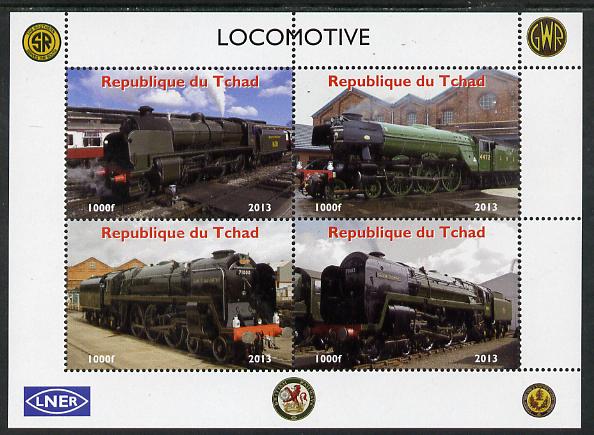 Chad 2013 Locomotives #2 perf sheetlet containing 4 values unmounted mint. Note this item is privately produced and is offered purely on its thematic appeal, stamps on , stamps on  stamps on railways