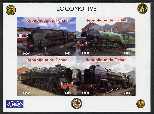 Chad 2013 Locomotives #2 imperf sheetlet containing 4 values unmounted mint. Note this item is privately produced and is offered purely on its thematic appeal, stamps on , stamps on  stamps on railways