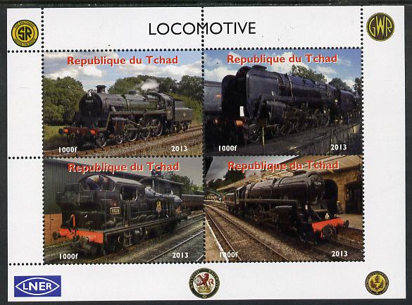 Chad 2013 Locomotives #3 perf sheetlet containing 4 values unmounted mint. Note this item is privately produced and is offered purely on its thematic appeal, stamps on , stamps on  stamps on railways