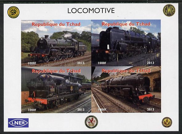 Chad 2013 Locomotives #3 imperf sheetlet containing 4 values unmounted mint. Note this item is privately produced and is offered purely on its thematic appeal, stamps on railways