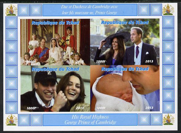 Chad 2013 The Royal Baby #1 imperf sheetlet containing 4 values unmounted mint. Note this item is privately produced and is offered purely on its thematic appeal. . , stamps on royalty, stamps on george, stamps on william, stamps on kate, stamps on 