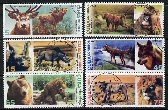 Cuba 2002 Prehistoric Animals set of 6 fine cto used SG 4627-32, stamps on , stamps on  stamps on animals, stamps on  stamps on dinosaurs, stamps on  stamps on deer, stamps on  stamps on rhinos, stamps on  stamps on wolves, stamps on  stamps on bears, stamps on  stamps on tigers