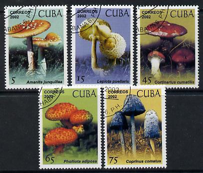 Cuba 2002 Fungi set of 5 fine cto used SG 4577-81, stamps on fungi