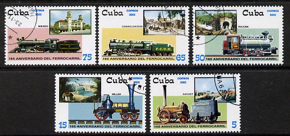 Cuba 2002 Steam Locomotives set of 5 fine cto used SG 4613-17, stamps on , stamps on  stamps on railways