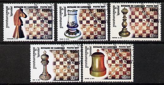 Cambodia 2001 Chess short set of 5 fine cto used SG 2200g-l, stamps on chess