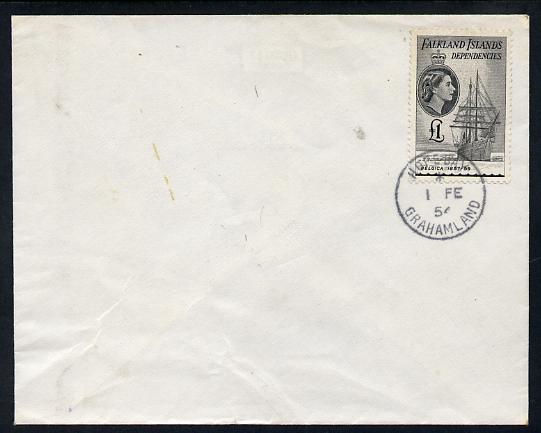 Falkland Islands Dependencies 1954-62 Ships \A31 Belgica on plain unaddressed cover with cds cancel, stamps on ships