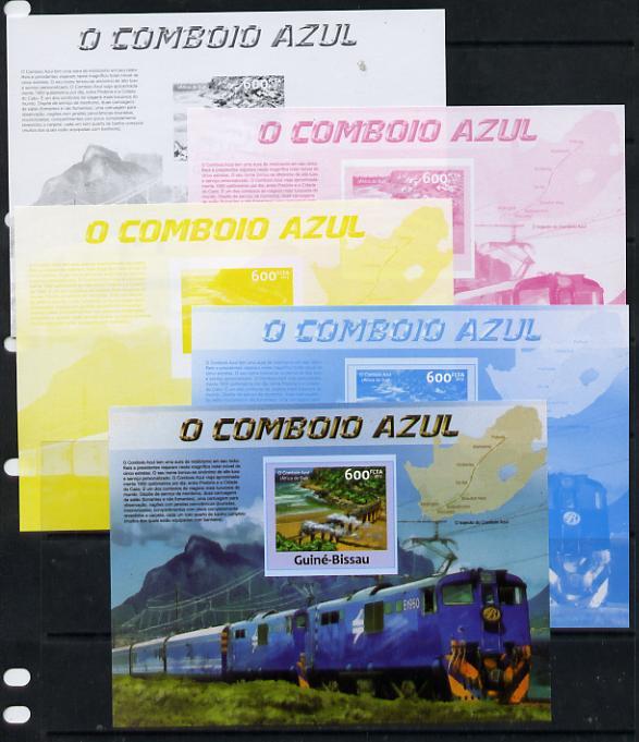 Guinea - Bissau 2013 Blue Train #3 m/sheet - the set of 5 imperf progressive proofs comprising the 4 individual colours plus all 4-colour composite, unmounted mint , stamps on , stamps on  stamps on railways