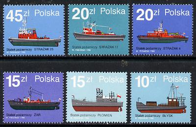 Poland 1988 Fire Boats set of 6 unmounted mint SG 3197-3202, Mi 3184-89*, stamps on , stamps on  stamps on fire, stamps on  stamps on rescue, stamps on  stamps on ships