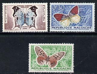 Malagasy Republic 1960 Butterflies 30c, 40c & 50c values from the def set (SG 7-9) unmounted mint*, stamps on butterflies