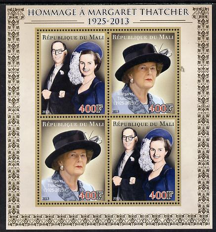 Mali 2013 Tribute to Margaret Thatcher perf sheetlet containing 4 values unmounted mint, stamps on personalities, stamps on constitutions, stamps on women, stamps on 